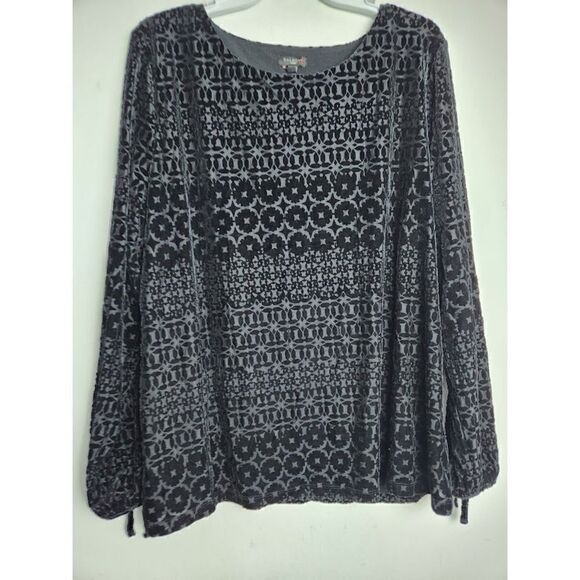 Talbots Women Black Geometric Print Velvet Squared Blouse size 2X - Picture 2 of 9